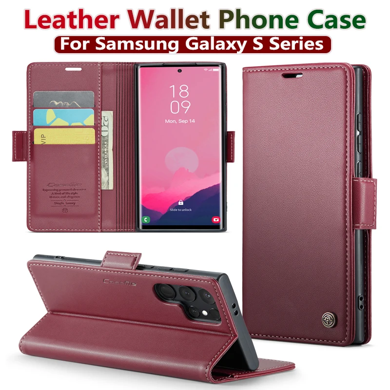 Carteira de Couro de Negócios Flip Cover Case para Samsung Galaxy S24 Ultra S23 S20 S21 Note10 20 Herder Luxo