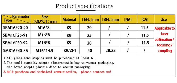 Description Picture 3 of itemBrass shell M16 0.5mm thread Glass aspherical lens laser module lenses Optical collimator AR coating