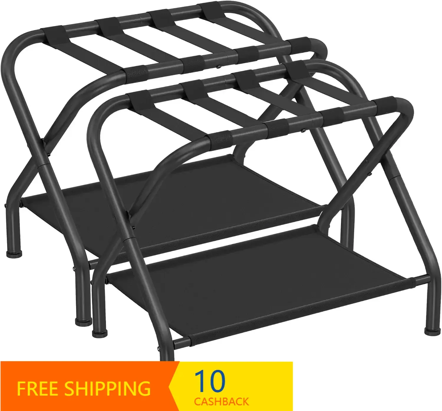 Luggage Racks, Set of 2, Suitcase Stand with Fabric Storage Shelf, for Guest Room, Bedroom, Hotel, Foldable Steel Frame
