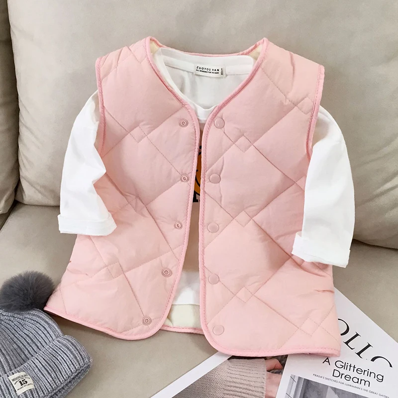 Children Vest New Autumn Winter Sleeveless V-Neck Solid Casual Vest Baby Fleece Lined Warm Kids Coat Padded Waistcoat Boys Girls