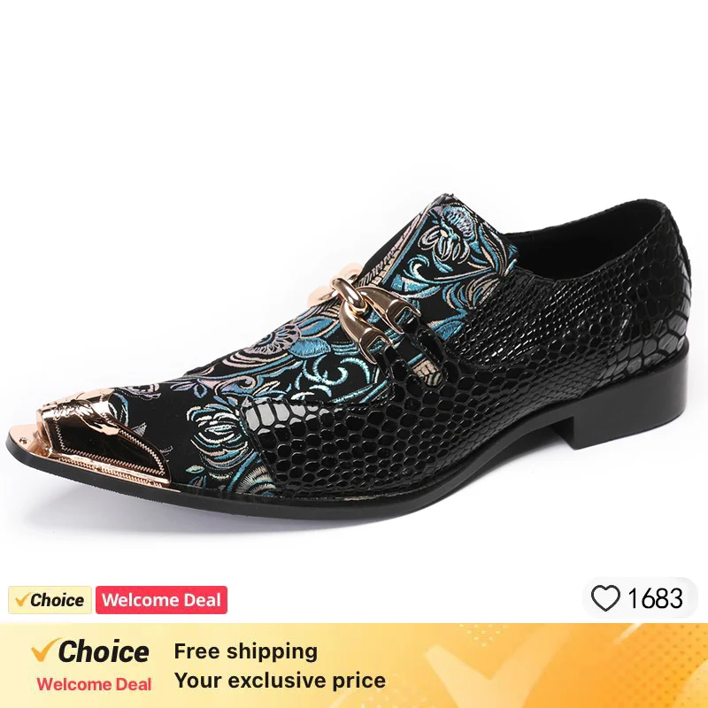 Men Fashion Splicing Personalized Shoes Iron Pointed Stage Catwalk Korean Version of All Matching Fashion 2024 Men's Shoes