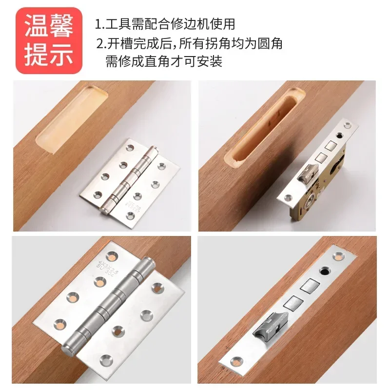 Wood Door Hinge Hole Opener Hinge Positioning Slotter Lock Guide Plate Hole Opener with Spanner Bottom Cutter Woodworking