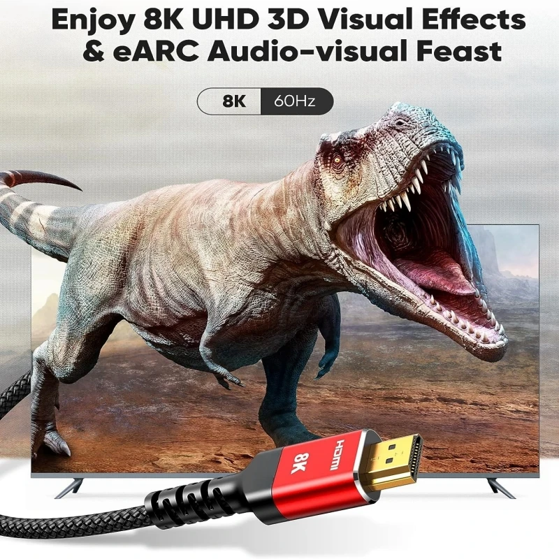 Ultra High-Speed 8K HDMI 2.1 Braided Cable - 48Gbps, 8K60, 4K120, 144Hz, eARC, 3D, HDR10