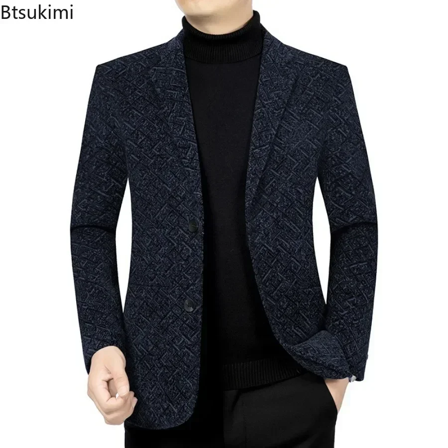 Men's Blazers Jackets Fashion Autumn Winter Plus Velvet Thickened Warm Suits Male Handsome Trend Casual Business Suit Coats