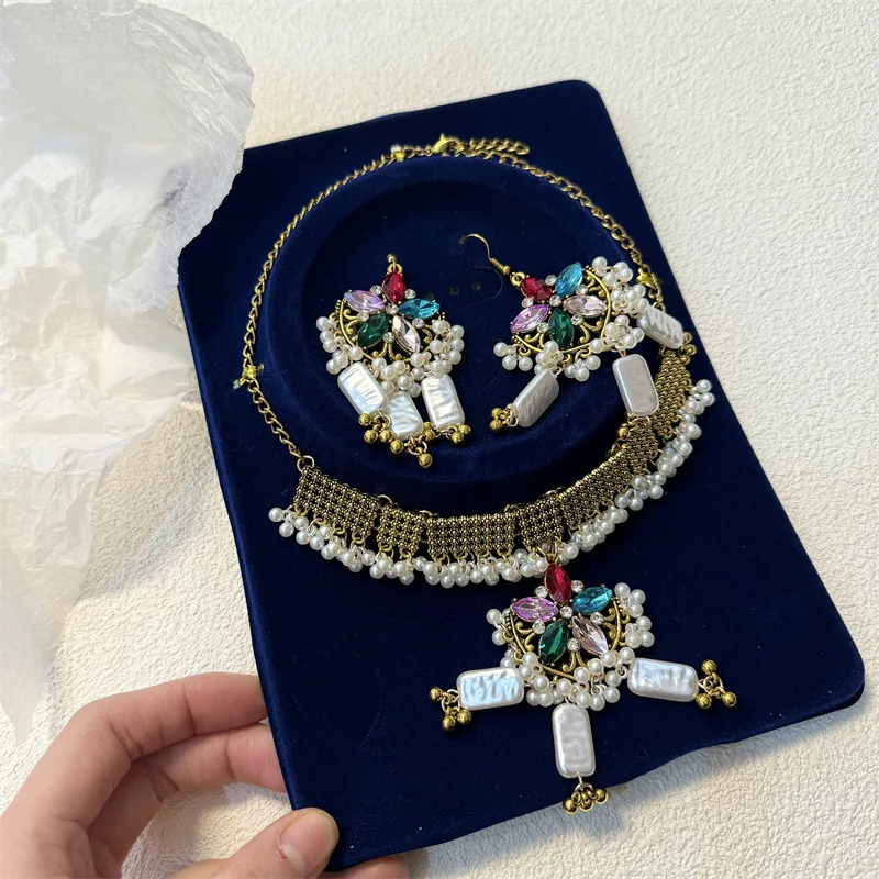 

Богемный Хрустальный Национальный Ветер драгоценный камень кисточка ожерелье серьги набор