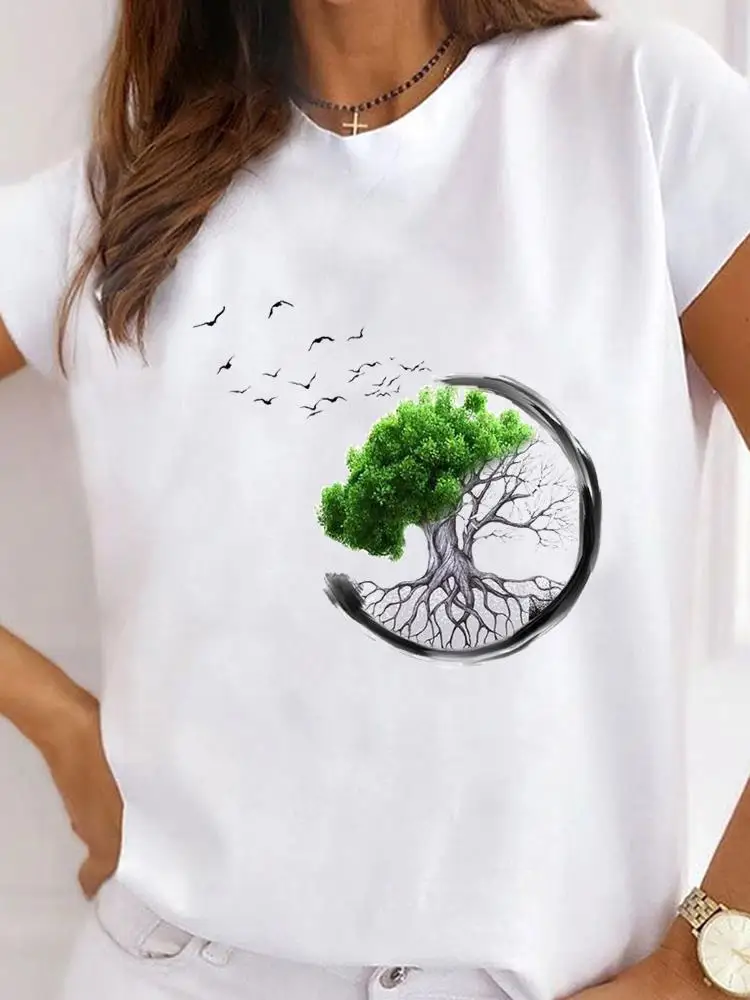 

Clothing Tree Lovely Style 90s Trend Summer Top Fashion Short Sleeve Graphic T-shirt Women Print T Shirt Tee Basic Clothes