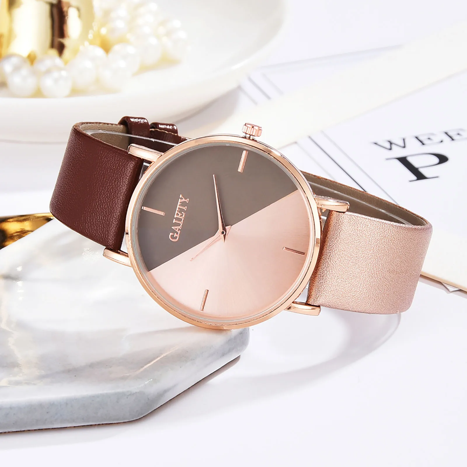 Clothing Accessories Light Luxury Geometric Stitching Style Ladies Watch Fashionable Simple Style Quartz Wristwatch Reloj Mujer 6