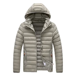Men's 8XL Autumn Winter Waterproof Hooded Parka with Detachable Hat - S 40-45KG (Khaki)