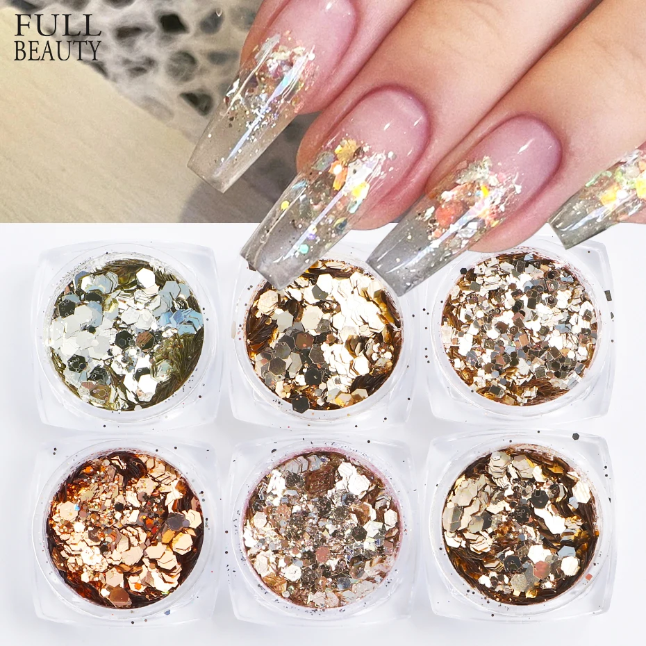 4 Box Gold Glitter Flakes Irregular Aluminum Foil Sequins For Nails Chrome  Powder Winter Manicure Nail Art Decorations Paillette - AliExpress