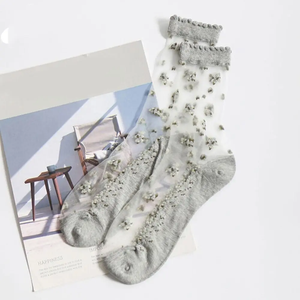 جوارب كاحل جيدة التهوية مانعة للإنزلاق ، جوارب دانتيل مرنة ، شبكة شفافة ، زهرة شفافة ، صيف ، جديد