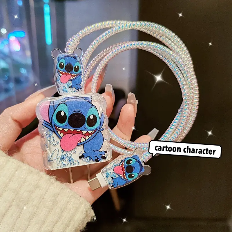 18W/20W Charger Protective Case Cartoon Stitch Cable Protector for iPhone 16 15 Charging Cable Data Charger Rope Cable Winder - Image 4