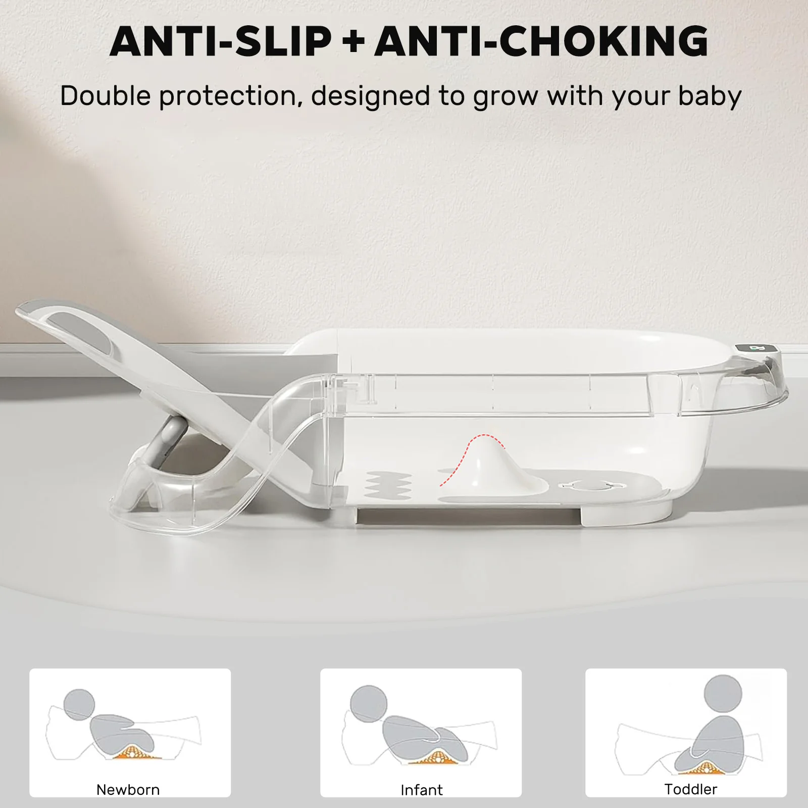 4-Stage Grow-with-Me Baby Bathtub with 25-Angle Spinal Protection Adjustment