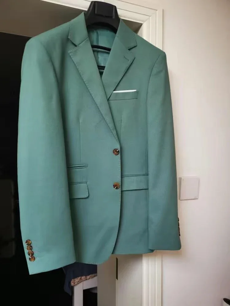 (Jacket + Vest + Pants) Fashion Green Men's Suit 3 Piece Groom Wedding Dress Prom Party Night Club Tuxedo Business Formal Wear