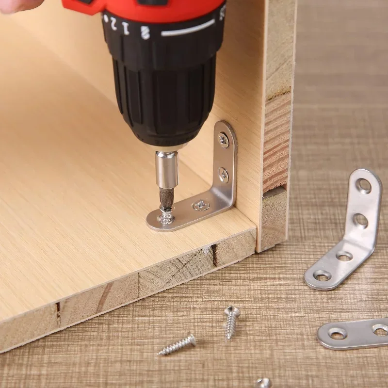 Stainless Steel Angle Bracket Furniture Cabinet Fastener Corner Brace Shelf Support with Screw