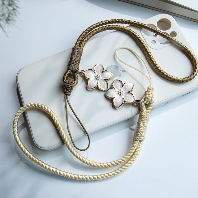 Vintage Artistic Phone Wrist Strap Charm Keychain Elegant Handwoven Flower Lanyard Anti-drop Girl Woman Bracelet for IPhone 1