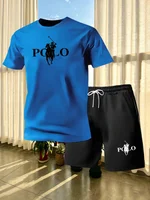 Ensemble de mode pour jeunes européens et américains, manches courtes, été, col rond, t-shirt à manches courtes, shorts, ensemble sport deux pièces 4