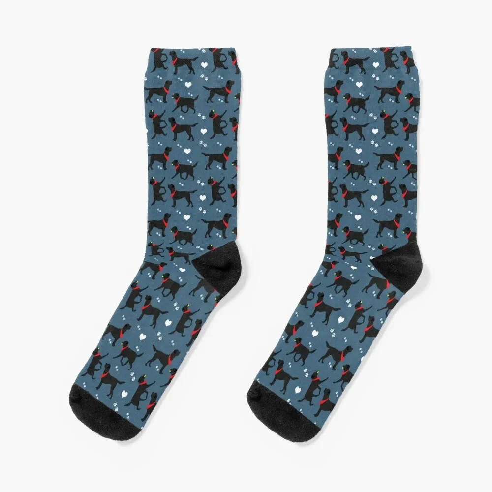 

Black Lab Pattern in Blue Black Labs with Hearts Dog Patterns Socks Wholesale loose halloween Non-slip Women's Socks Men's