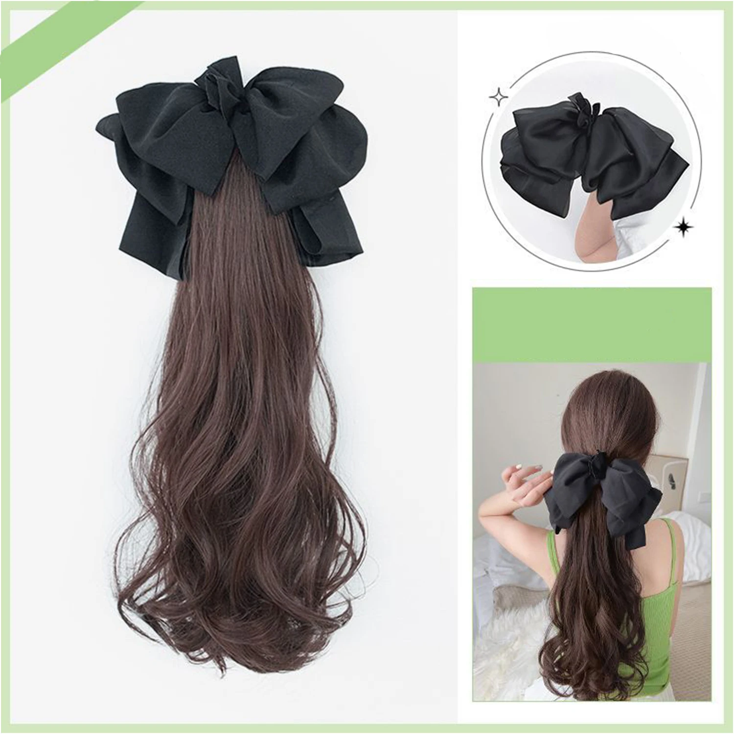 

Women Bowtie Wig Ponytail Hair Claw Simulate Long Hair Hair Clip Hair Extensions Wavy Fluffy Wig Hair Claw Party Hair Decoration