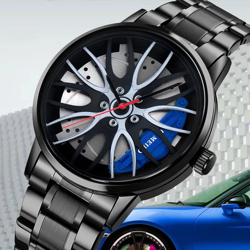 Fashion Luxury Sports 3D Car Steering Wheel Watch for Men Racing Sports Watches Men's Quartz Watch for Car Rim Reloj