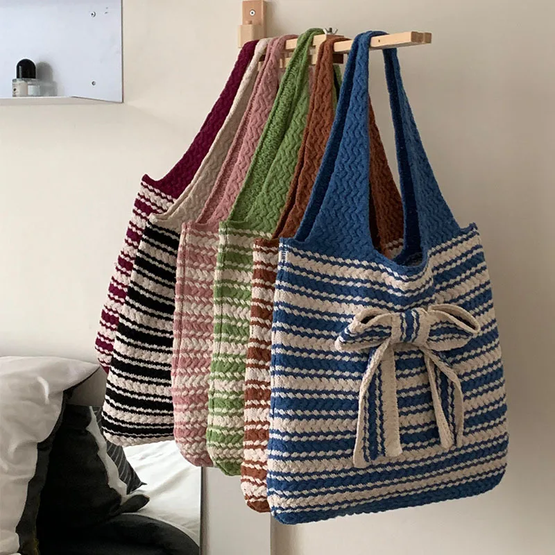 Vintage Knitted Tote Bag Shoulder Bag Fashion Knitted Woven Large Capacity Casual Shopping Classic All-match Handbag 2023 NEW
