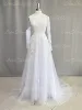 Customized Boho Long Sleeves Wedding Dresses 2025 White Dots Appliques Lace Bridal Gowns Tulle Beach Bohemian Party Floor Lenth 5