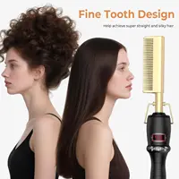 Double tension 450 ℉   Peigne lisseur électrique professionnel anti-brûlure pour barbe, peigne chauffant pour coiffage 1