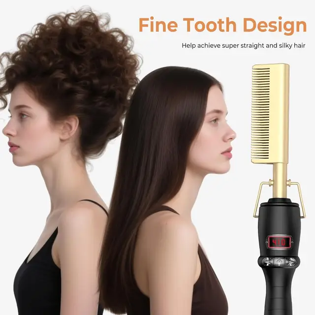 Double tension 450 ℉   Peigne lisseur électrique professionnel anti-brûlure pour barbe, peigne chauffant pour coiffage 1
