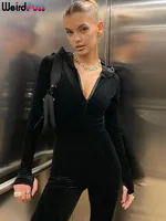 Bizarre Puss Velours Zipper Hoodie Femmes Combinaisons À Manches Longues Fitness Tendance Automne Skinny Stretchy Activewear Hot Street Outfits 5