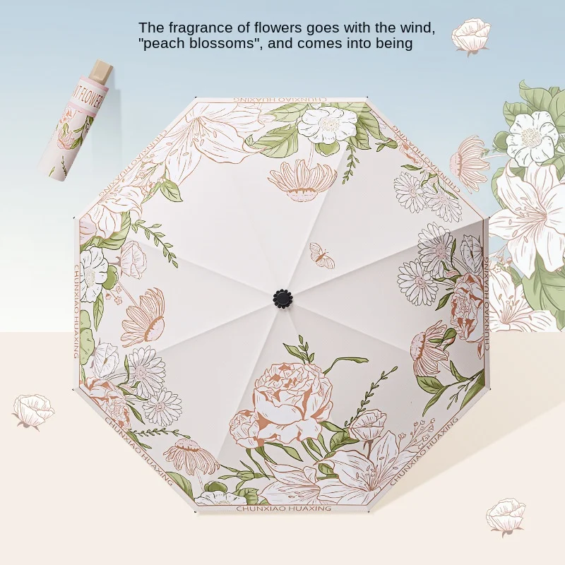 Tianbei floral handbag umbrella folding sun umbrella female sun protection UV shade folding dual purpose clear retractable umbrella