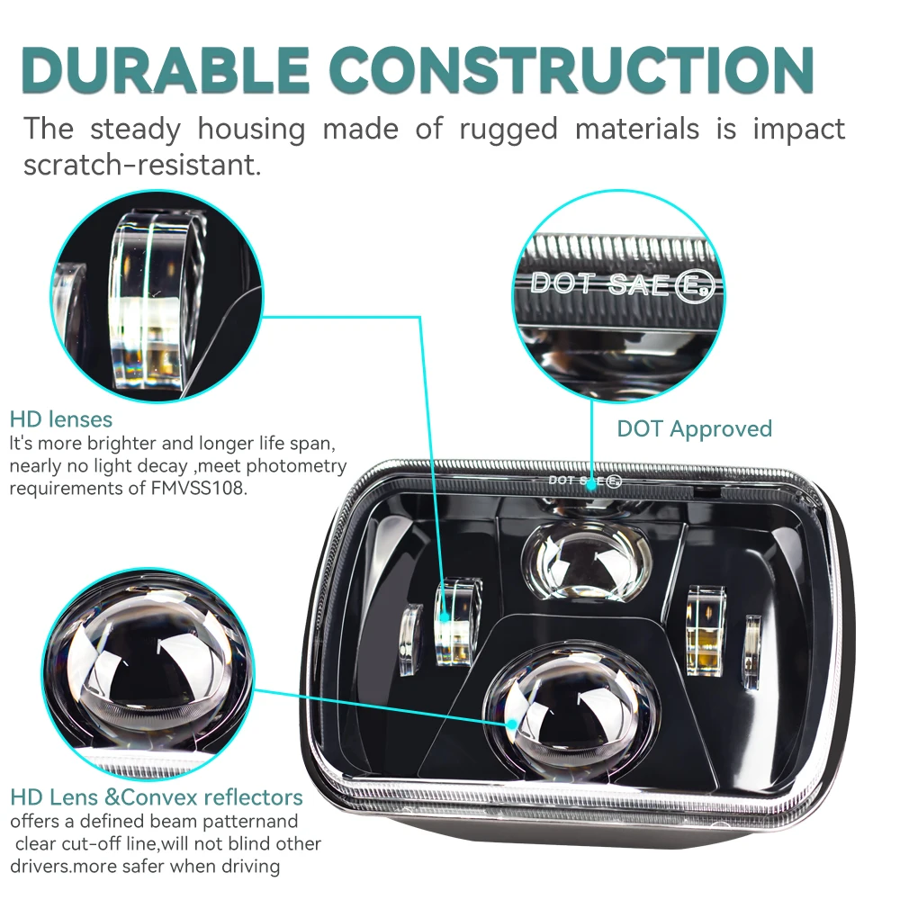 Projecteur Phare LED 400W 7x6" Pour Jeep Cherokee - Feux Hi/Lo Beam Avec Halo DRL - Neuf - Marque JES