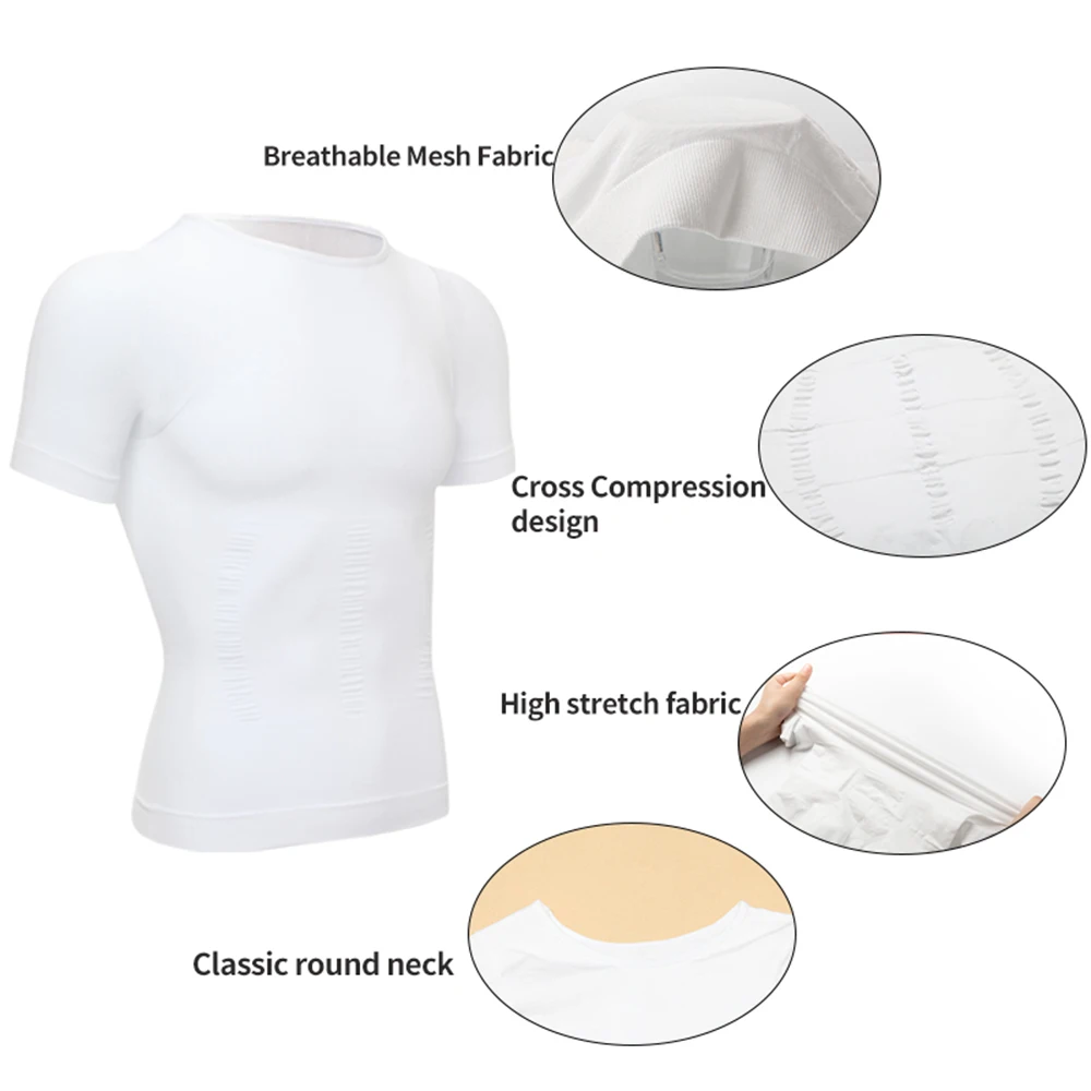 Mens Slimming Underwear Body Shapewear Short Sleeve Abdomen Slim Tank Top Compression Shirt Abs Abdomen Body Shaper Support