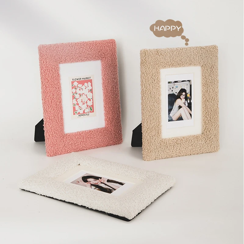 6Inch Solid Color Plush Photo Frame Teddy Velvet Square Photo Frame Tabletop Cute Exquisite Decorative Ornament photo frame