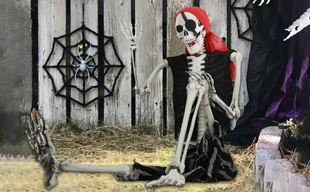 165cm Plastic Skeleton Life Size Imitation Full Body Realistic Bones With Posable Joints Pirate Styling Halloween Pose Decor