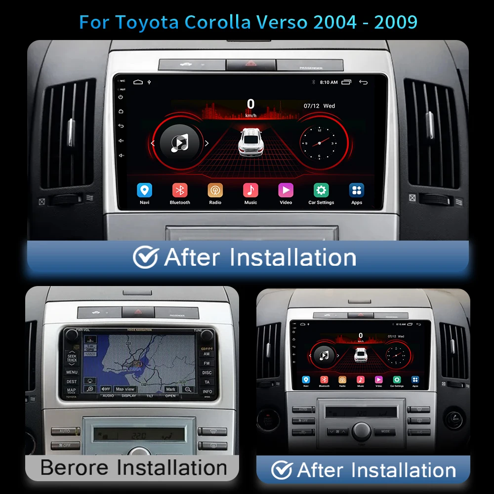 도요타 코롤라 버소 차량용 라디오, 2004 2009 멀티미디어 플레이어, 스테레오 4G 카플레이, GPS, 2 Din, DVD 헤드 유닛, 안드로이드 13