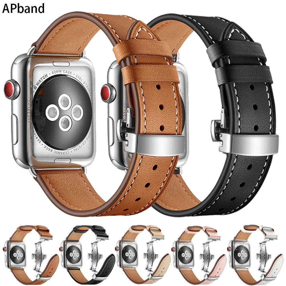 

Ремешок кожаный для Apple watch band 45 мм 41 мм 44 мм 40 мм 42 мм 38 мм 44 iWatch 3 4 5 SE 6, браслет для apple watch series 7, 45 мм