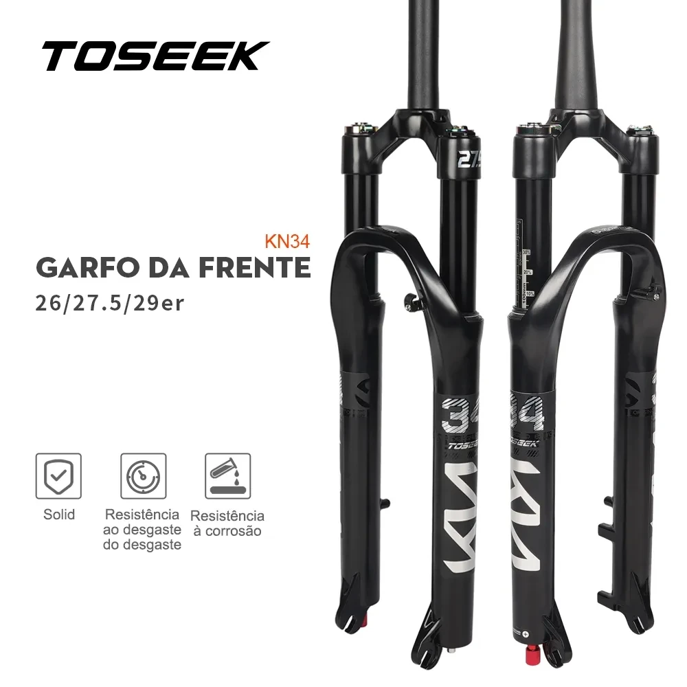 

TOSEEK KN34 Bike MTB Fork 26er 27.5er 29er Magnesium Alloy Bicycle Mountain Fork QR 10*9mm RL120mm Air Suspension