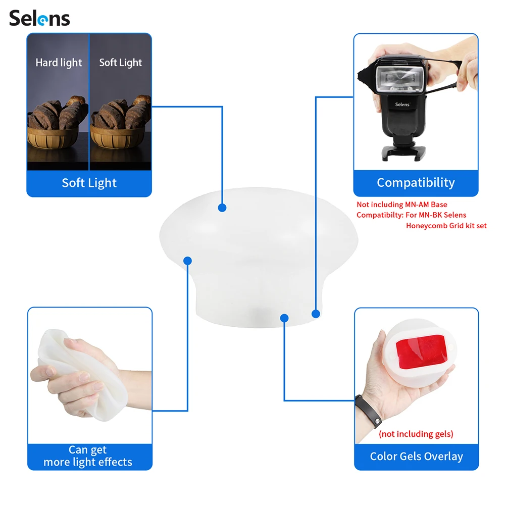 Selens Flash Light Silicone Light Diffuser Rubber Sphere For Canon Nikon Yongnuo Camera Flash Photography Props