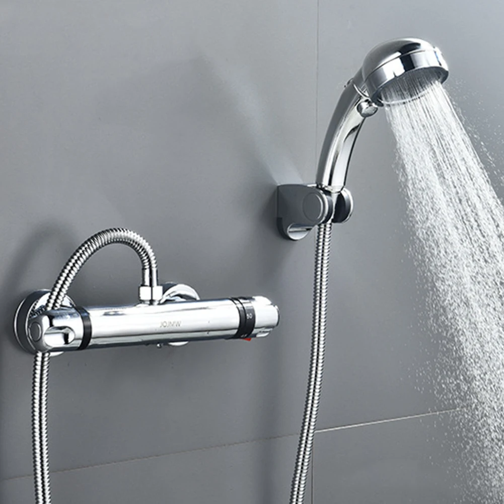 Fancy Bathroom Thermostatic Shower Mixer Wall Mount Hot Cold Water  Showering Faucet Temperature Control Valve Silver