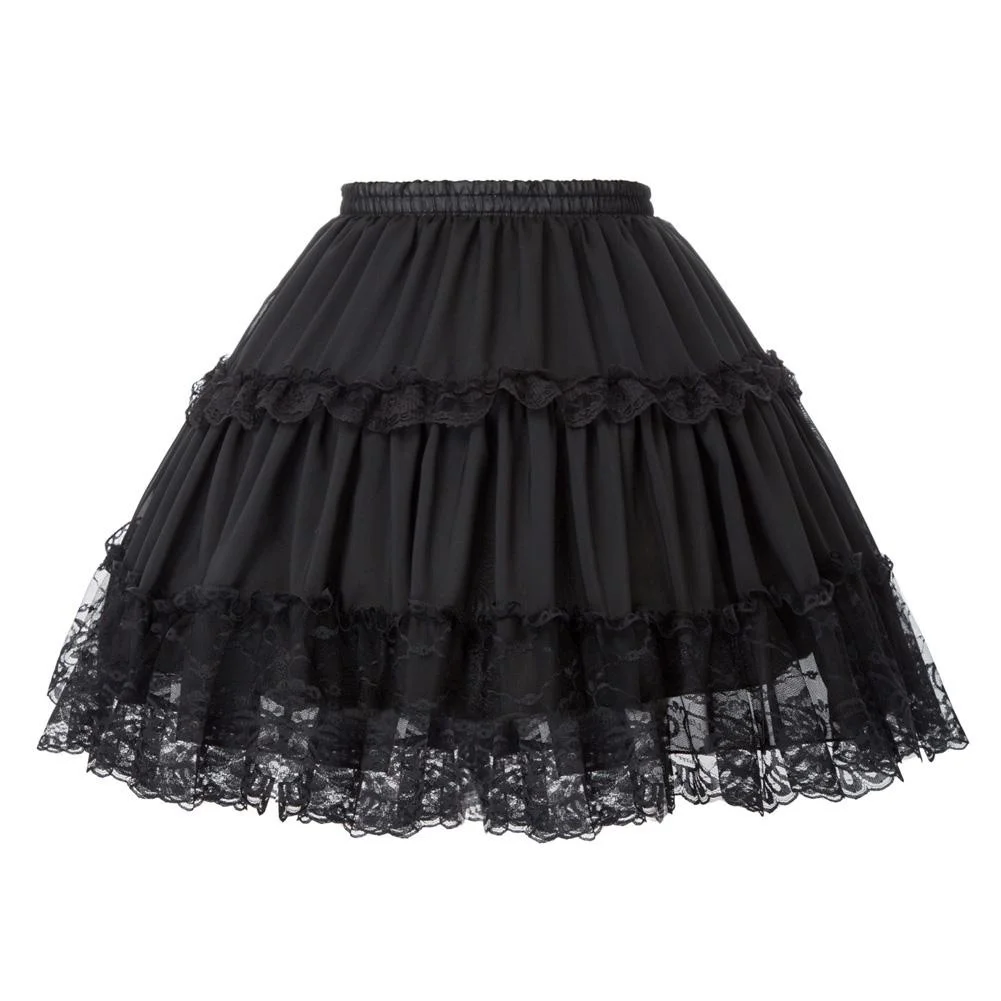 Women's Lolita Skirts Crinoline Petticoat Evening Party Underskirt Vintage Elastic Waist 2-Loop Ruffles Swing Gothic Skirt