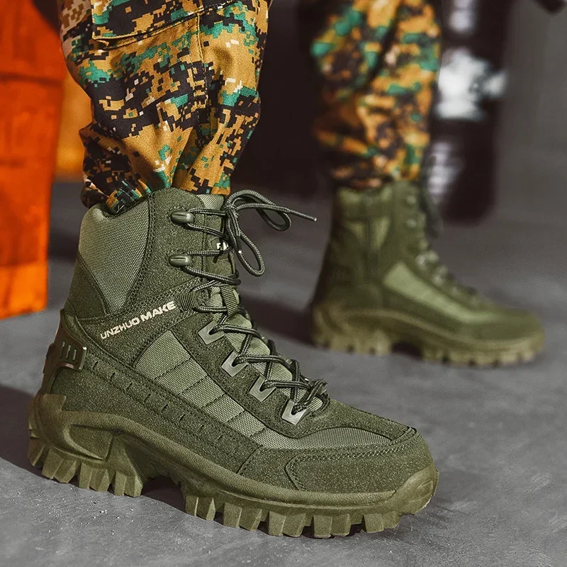 2023 Men Tactical Boots Waterproof Leather Boots Desert Safty Work Shoes Combat Ankle Boots Men Shoes