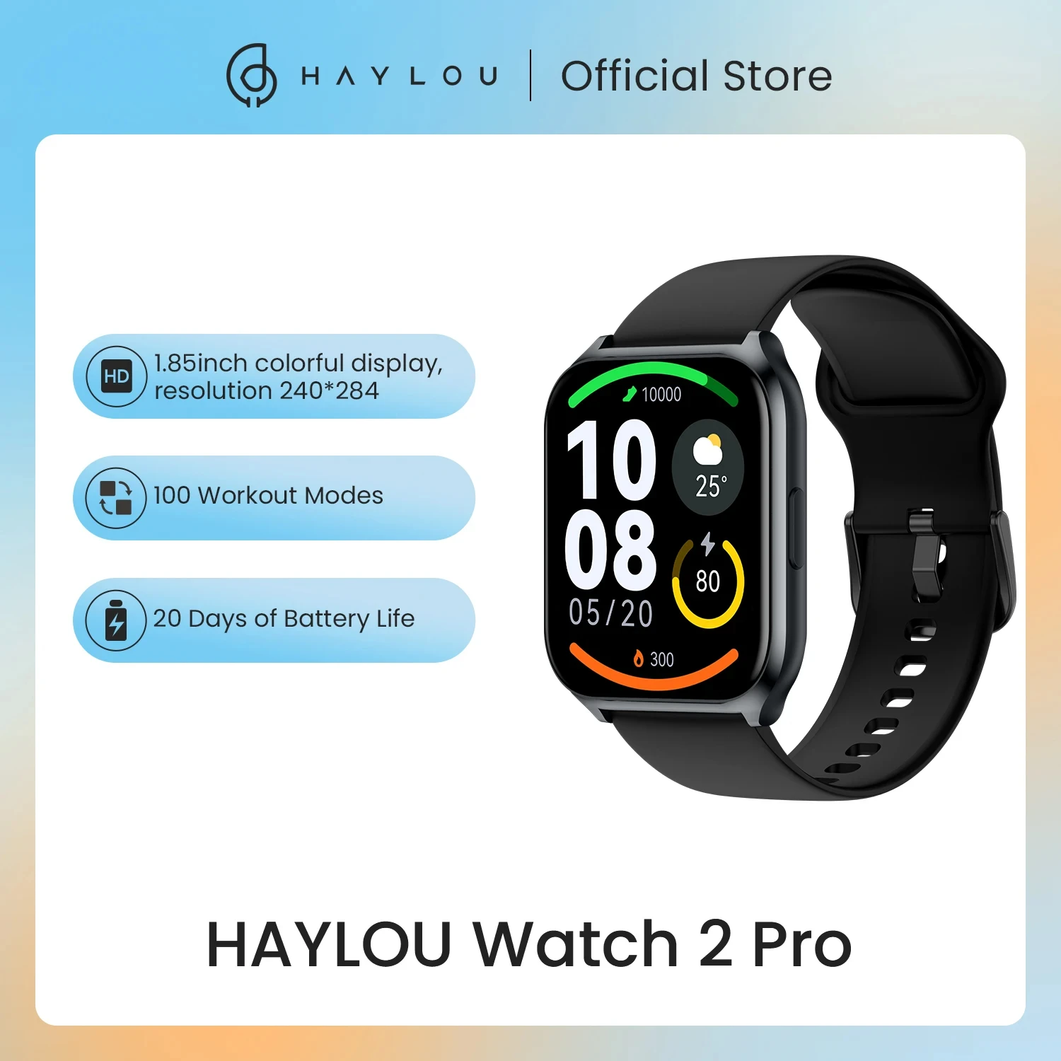 HAYLOU Watch 2 Pro (LS02 Pro) Smartwatch 1,85 cala Duży wyświetlacz 100 trybów treningów Inteligentny zegarek dla mężczyzn Monitorowanie tętna