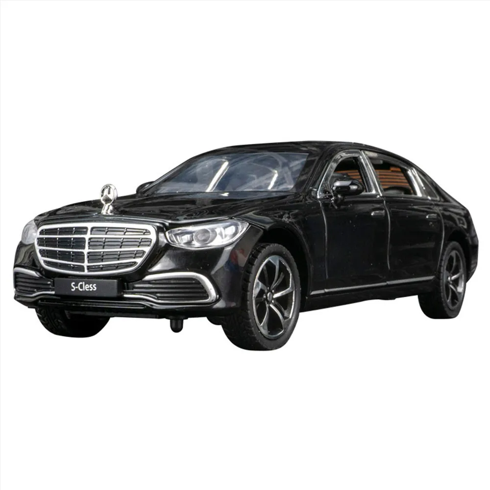 

1:24 Diecast Toy Vehicle Car Model Simulation BENZ-S400L Alloy Car Collection Black Sound Light Metal Pull Back Kids Boys Gift