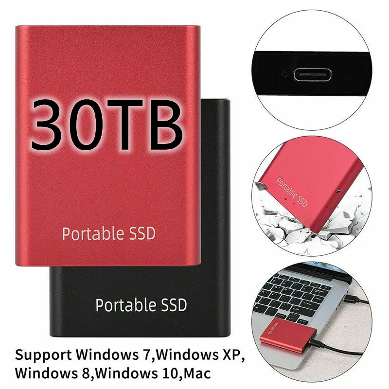 Original Portable External Hard Drive Disks USB 3.0 30TB 16TB SSD Solid