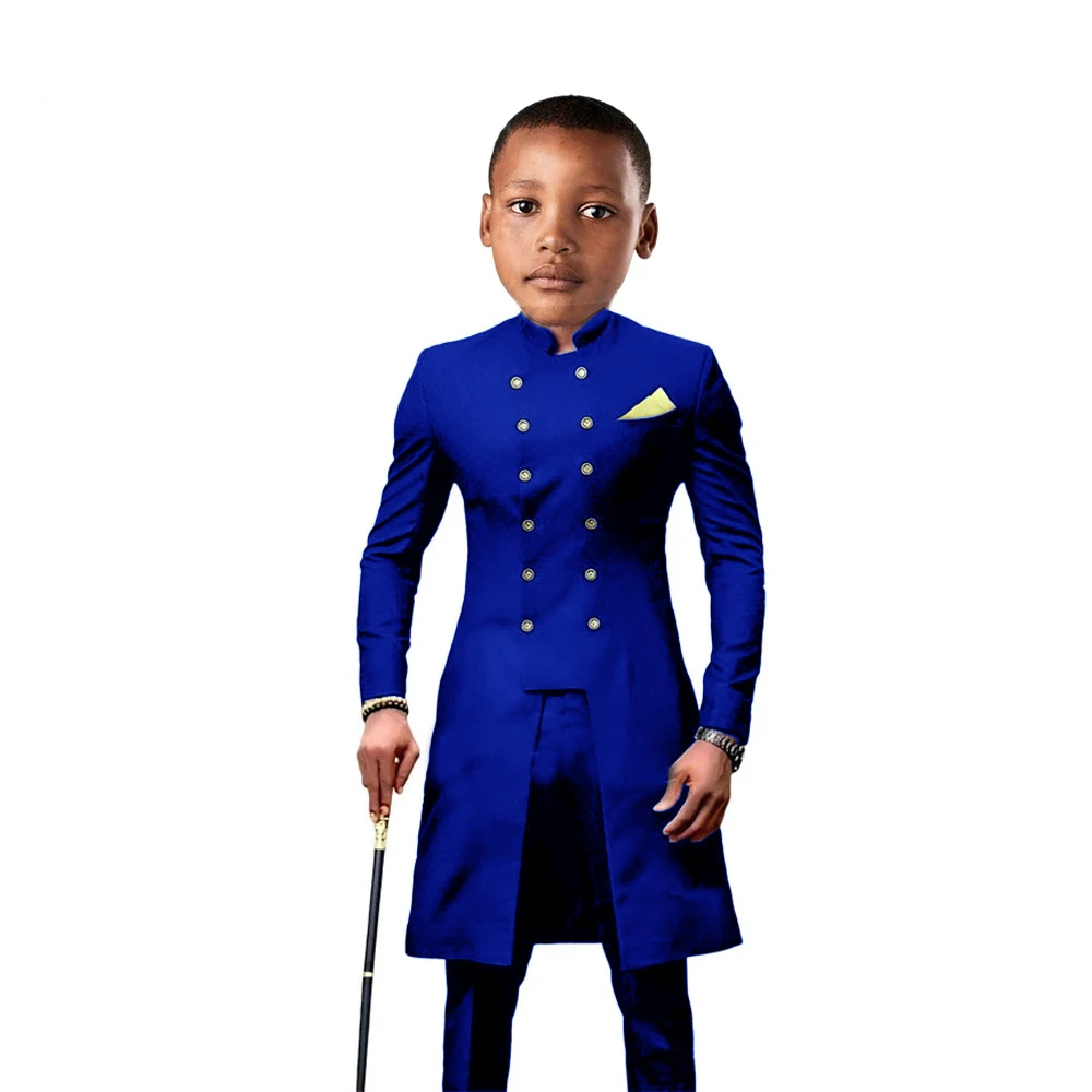 Black Boys Suit 2-16 Years Old Double Breasted Long Jacket Pants 2 Piece Wedding Tuxedo Kids Formal Party Suit Child