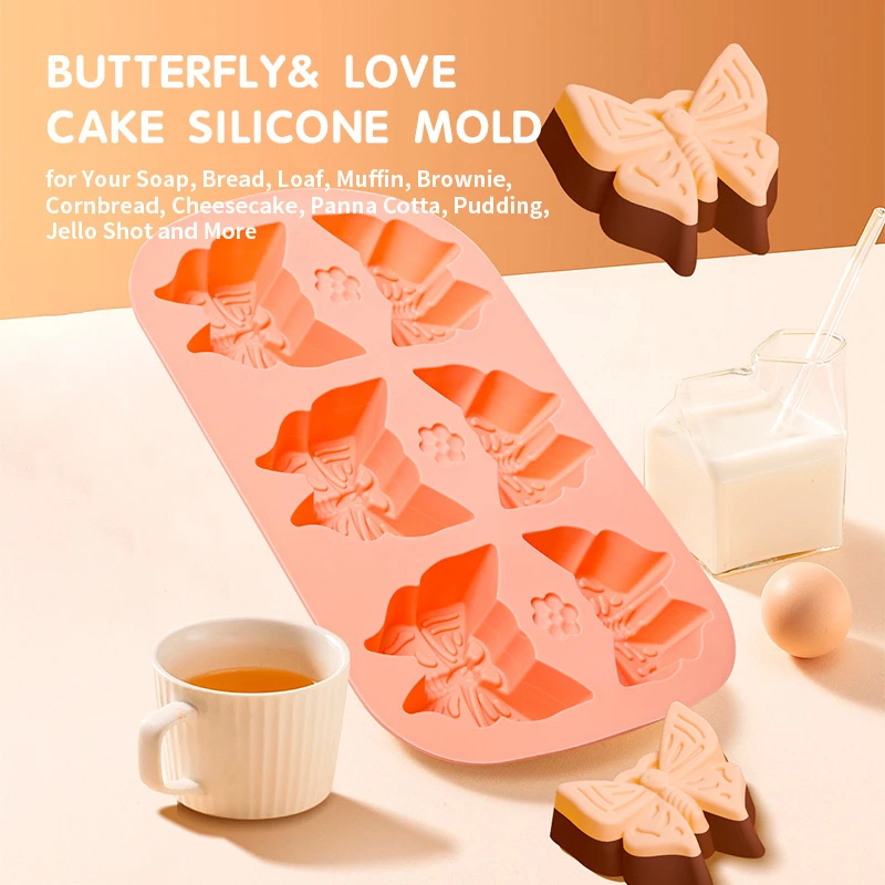 

Butterfly Heart Silicone Cake Mould Modern Simplicity Brownie Baking Pan Dessert Biscuit Decoration Kitchen Bakeware for Party