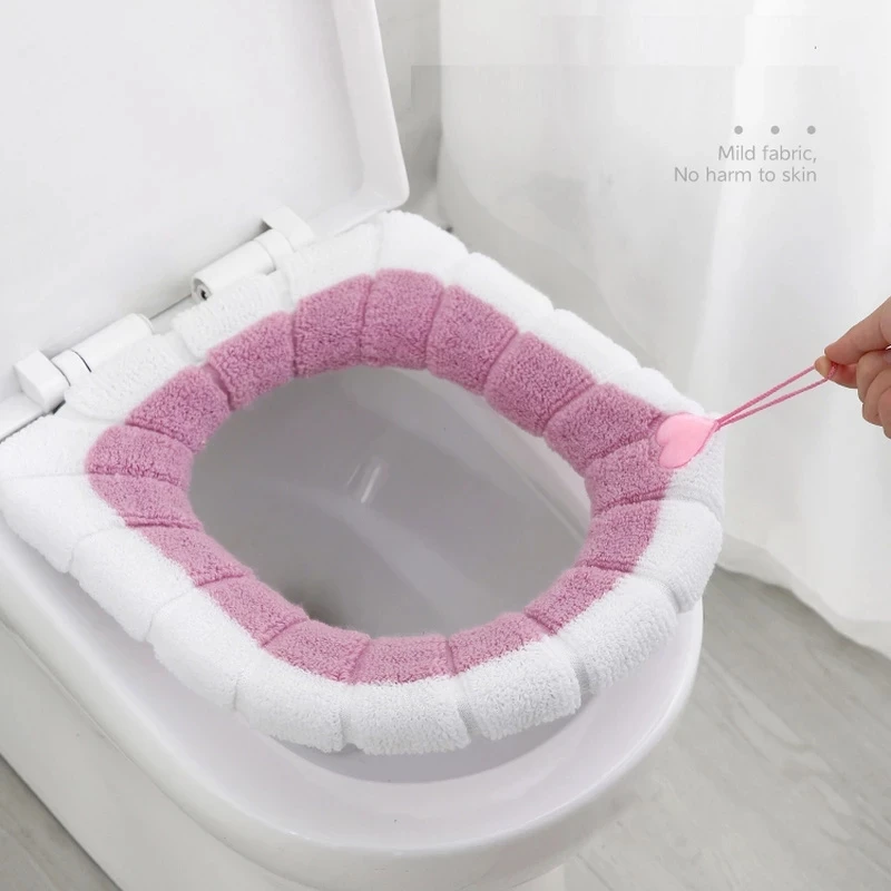 Winter Warmer Toilet Seat Cover Mat Bathroom Toilet Pad Cushion with Handle Thicker Soft Washable Closestool Warmer Accessories toilet seat cover toilet seat cushion toilet accessories