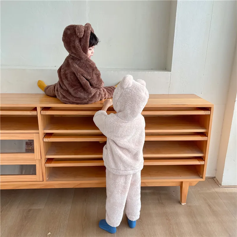 طقم بناطيل وهوديز صوفية دافئة للأطفال، ملابس أطفال...