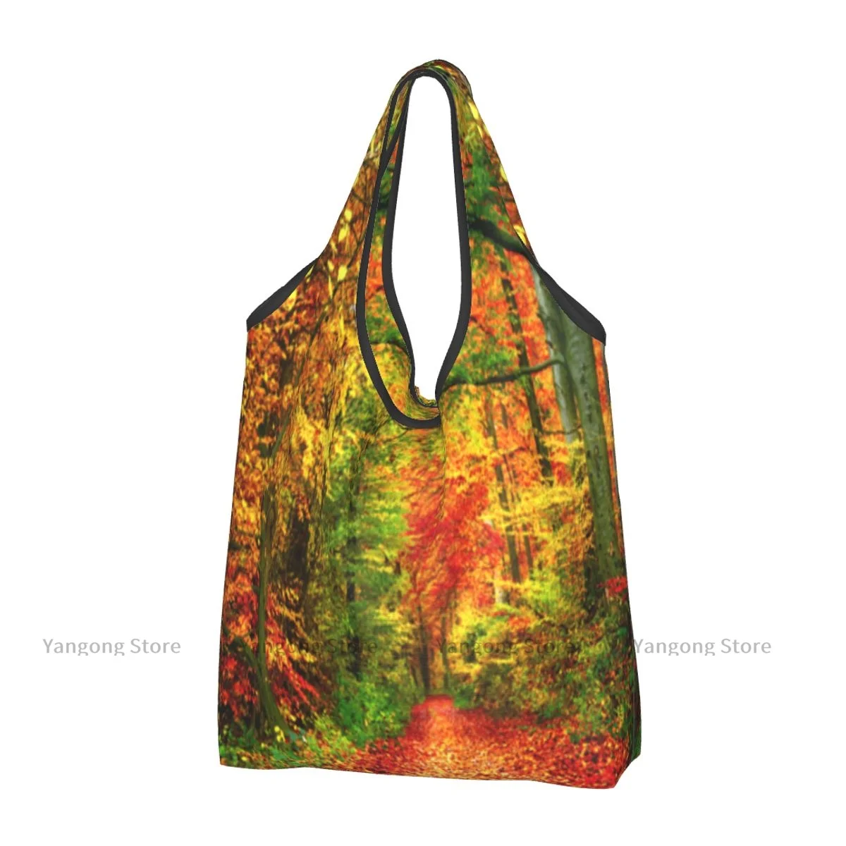 

Foldable Shopping Bag Colorful Autumn Forest Scenery Tote Folding Pouch Handbag Convenient Travel Grocery Bag