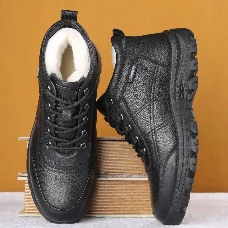 Winter Men Bussiness Boots Casual Men Cotton Boots Sneakers Warm Snow Leather Non-slip Leisure Bota Masculina