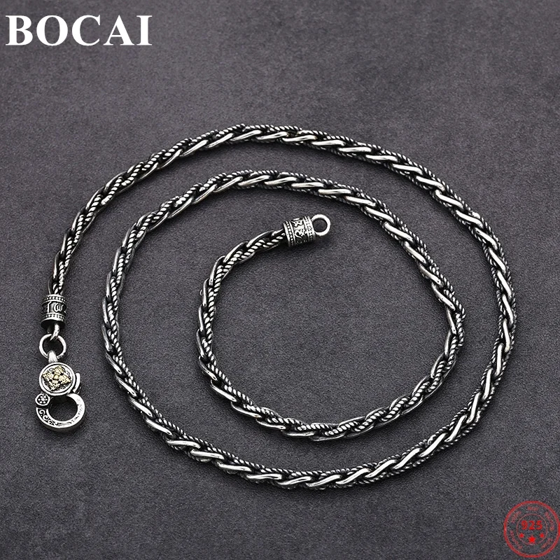 

BOCAI S925 Sterling Silver Necklaces for Women Men New Fashion Vajra Pestle 4mm Horsewhip-chain Punk Jewelry Free Shipping